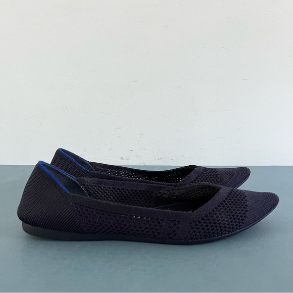 Rothy’s The Point Maritime Lattice Stitch Navy Blue Washable Knit Ballet Flats - Picture 3 of 9